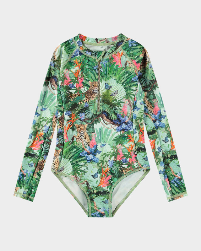 Girl's Necky Long-Sleeve One-Piece Swimsuit, Size 4-7